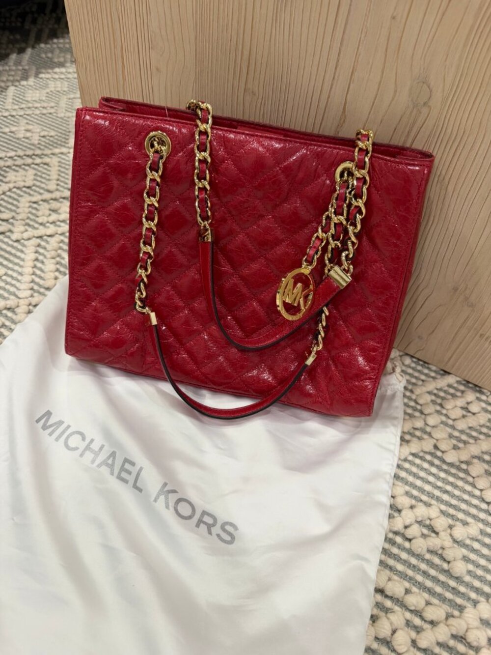 Michael Kors Susannah Quilted Leather Tote Dark Red NWT